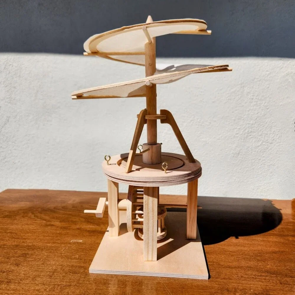 Leonardo da Vinci Wood Model Aerial Screw Helicopter Flying Machine Wooden DIY